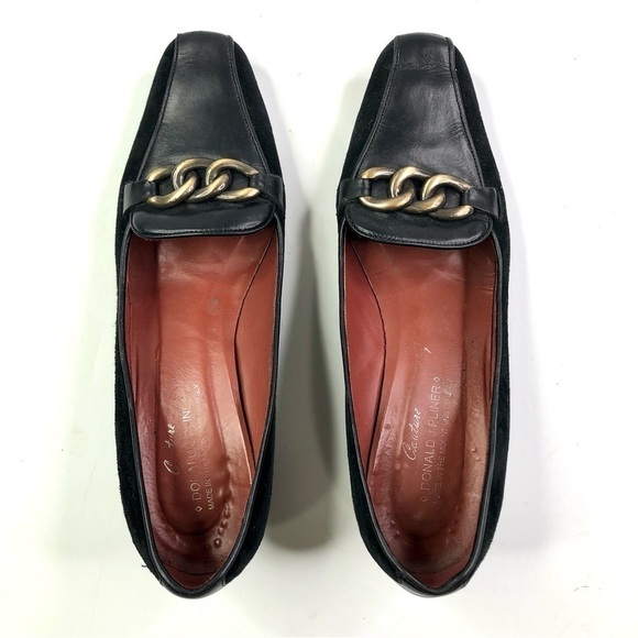 VINTAGE Donald. J. Pliner 12 GEES kitten heels brass chain suede and leather 8.5 - Picture 6 of 11